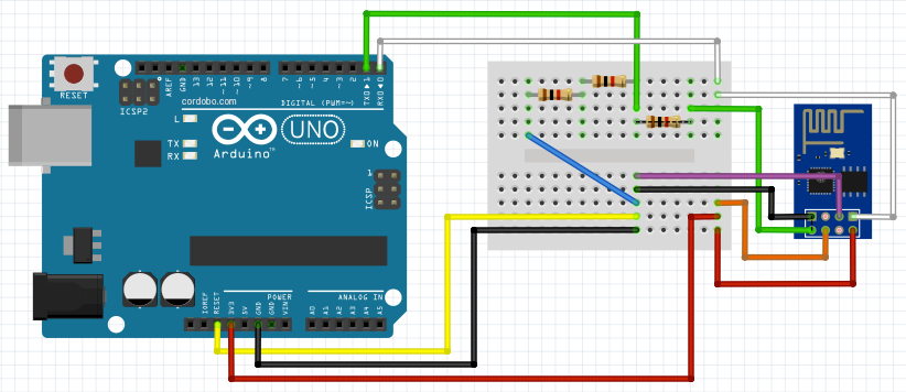 Connect Arduino Uno and ESP8266 with a voltage divider
