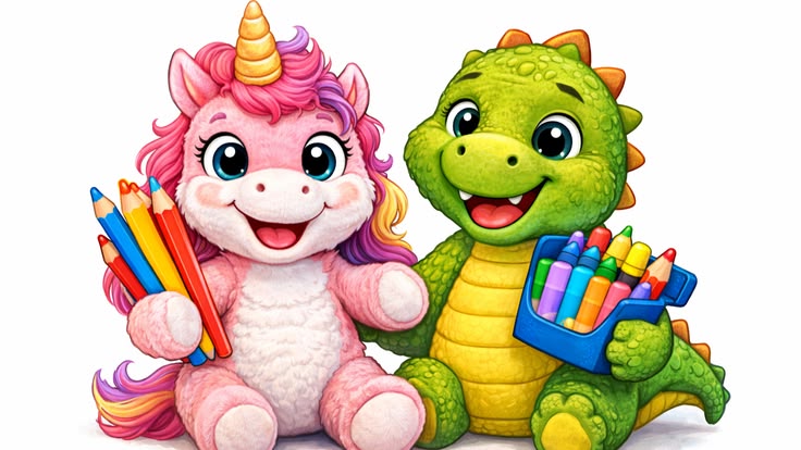 Ausmalbild kostenlos MAlvorlagen mit Einhorn und DIno